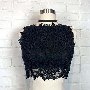 Vintage Poly USA Black Lace Cropped Corset Sleeveless Tank XS